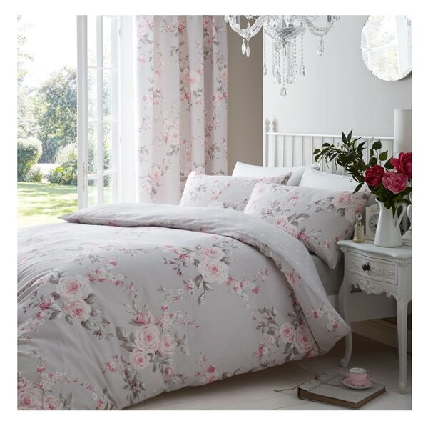 Biancheria da letto grigia Rose, 200 x 200 cm Canterbury - Catherine Lansfield