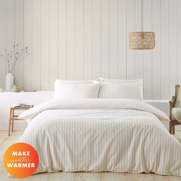 Biancheria da letto in flanella beige e crema per letto matrimoniale 200x200 cm - Catherine Lansfield