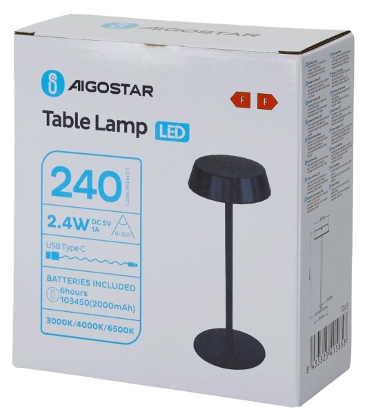 Aigostar - Lampada da tavolo LED dimmerabile AMBIENT LED/2,4W/5V 3000-6500K nera