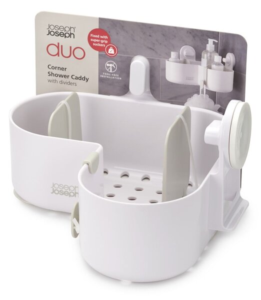 Scaffale da bagno in plastica ad angolo bianco senza forare Duo - Joseph Joseph