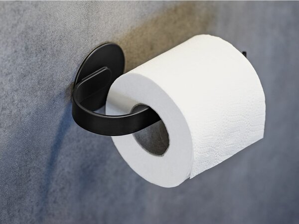 Porta carta igienica in metallo nero opaco autoportante Bivio - Wenko