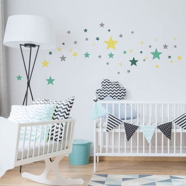 Set di 50 adesivi murali Stelle verdi e gialle - Ambiance