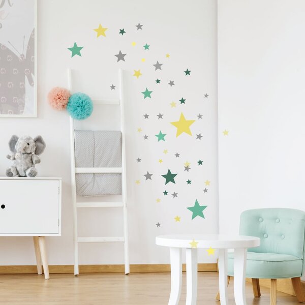 Set di 50 adesivi murali Stelle verdi e gialle - Ambiance