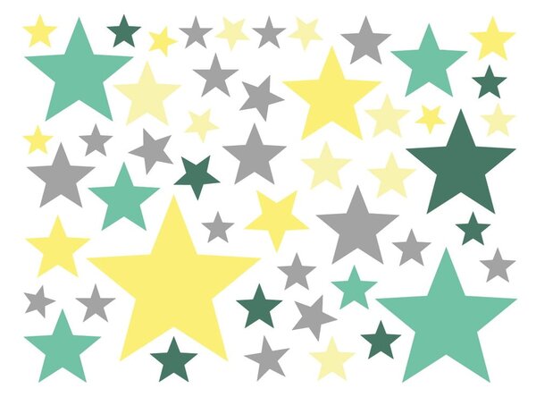 Set di 50 adesivi murali Stelle verdi e gialle - Ambiance