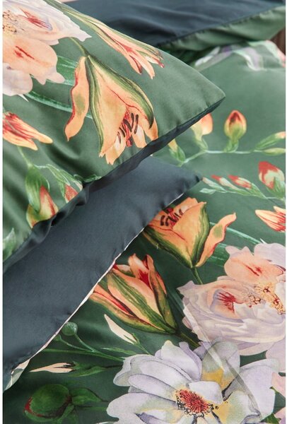 Lenzuolo matrimoniale in cotone sateen verde scuro 200 x 220 cm Floret - Bonami Selection