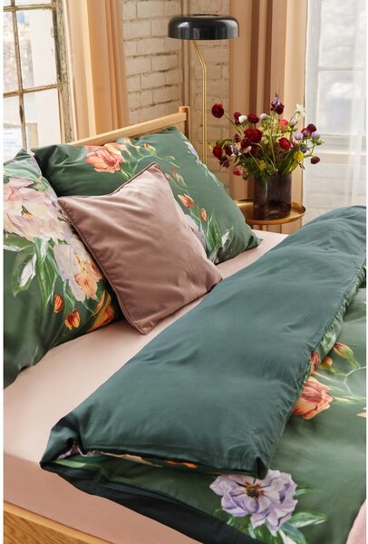 Lenzuolo matrimoniale in cotone sateen verde scuro 200 x 220 cm Floret - Bonami Selection