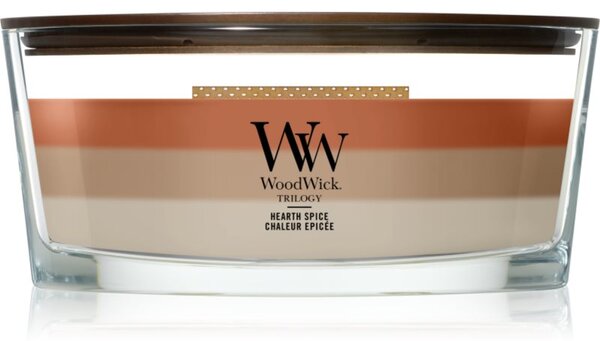 Woodwick Trilogy Hearth Spice candela profumata con stoppino in legno 453.6 g