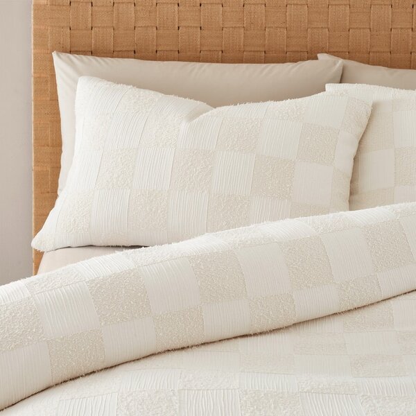 Biancheria matrimoniale estesa crema in bouclé 230x220 cm Cosy Checkerboard - Catherine Lansfield