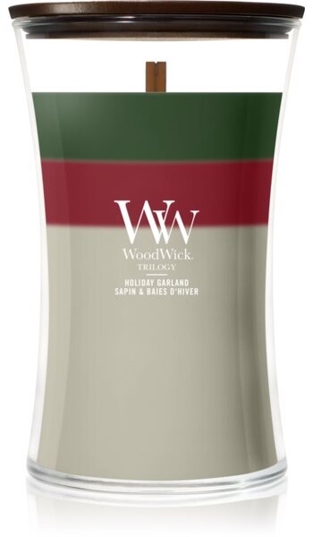 Woodwick Trilogy Holiday Garland candela profumata con stoppino in legno 610 g