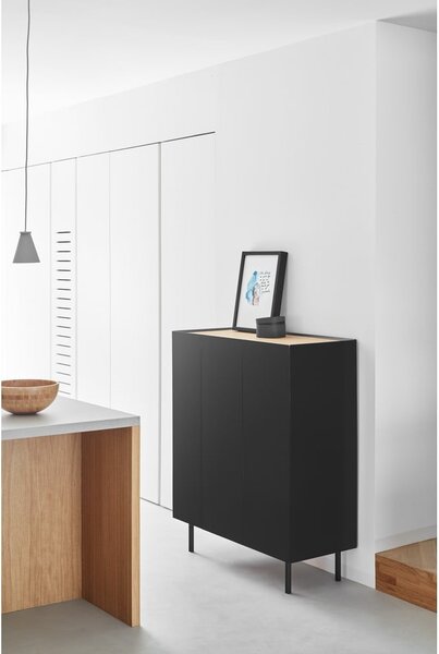 Cassettiera alta nera effetto rovere95x120 cm Arista - Teulat