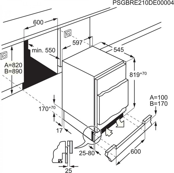 Aeg Mini Frigo da Incasso Sottopiano Capacit 134 Litri Classe energetica E Raffreddamento Statico colore Bianco - OSK6I82EF