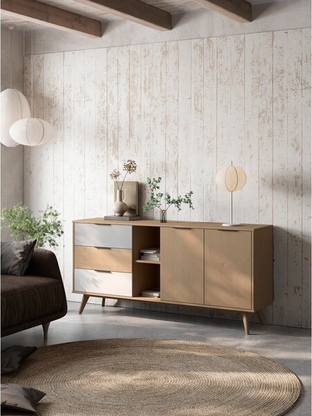 Cassettiera bassa in legno di pino in colore naturale 165x81 cm Elfa - Marckeric