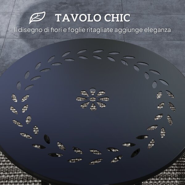 Outsunny Tavolino da Giardino con Intagli a Fiori e Foglie, Tavolo da Esterno e Interno, Ø40x50 cm, Nero
