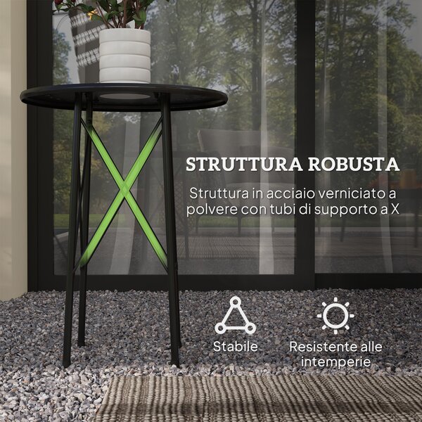 Outsunny Tavolino da Giardino con Intagli a Fiori e Foglie, Tavolo da Esterno e Interno, Ø40x50 cm, Nero