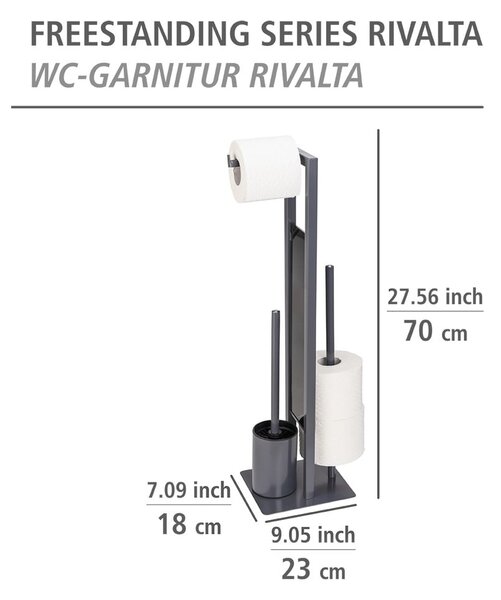 Porta carta igienica grigio con scopino Rivalta - Wenko