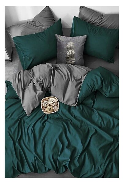 Biancheria da letto singola in cotone/allungata con lenzuolo color petrolio/grigio 160x220 cm - Mila Home