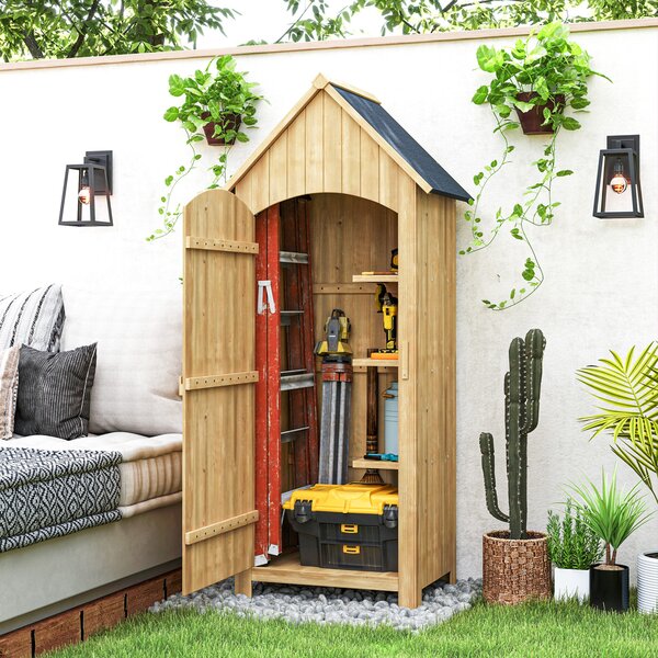 Outsunny Casetta da Giardino con Tetto Inclinato in Asfalto e 3 Mensole, Capanno per Attrezzi in Legno, 77.5x54.2x179.5 cm | Aosom Italy