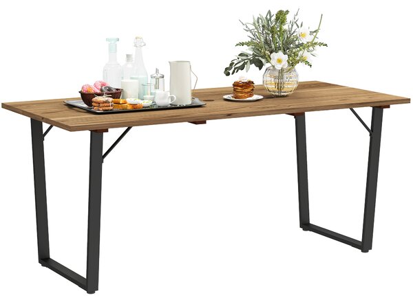 Outsunny Tavolo da Giardino Rettangolare a 6 Posti con Foro per Ombrellone, Legno e Acciaio, 175x80x75 cm, Marrone