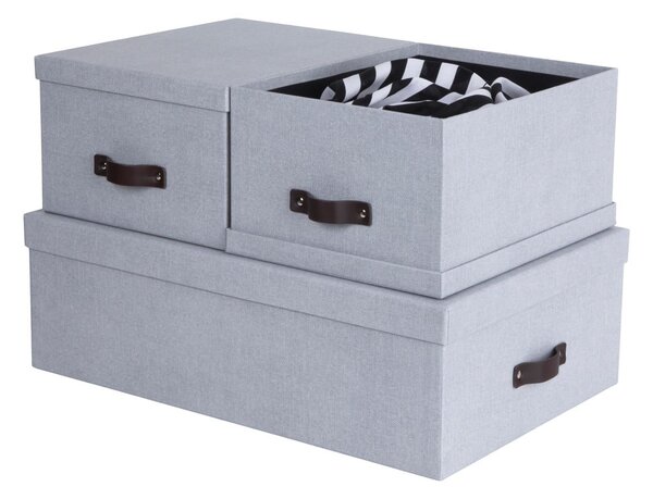 Scatole di cartone grigio chiaro con coperchio in set da 3 31x47x15 cm Inge - Bigso Box of Sweden