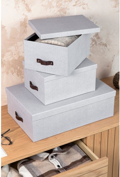 Scatole di cartone grigio chiaro con coperchio in set da 3 31x47x15 cm Inge - Bigso Box of Sweden
