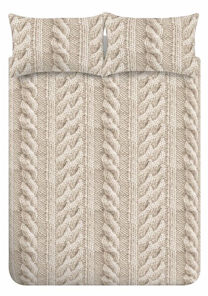 Biancheria da letto singola beige micro felpata 135x200 cm Cable Knit - Catherine Lansfield