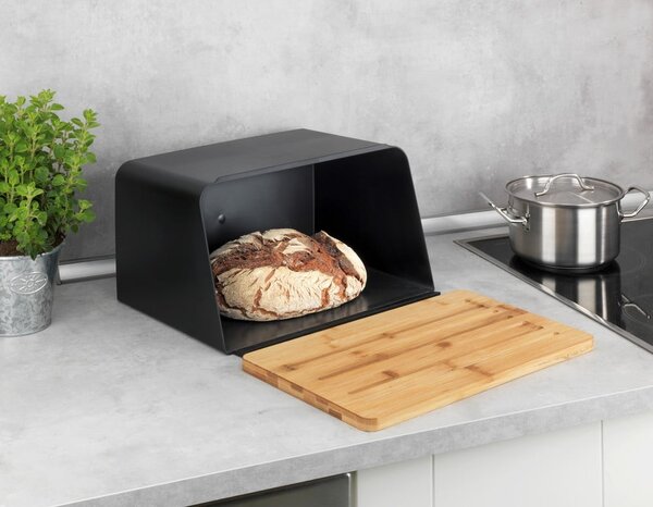 Scatola del pane nera con coperchio in bambù Kubo - Wenko