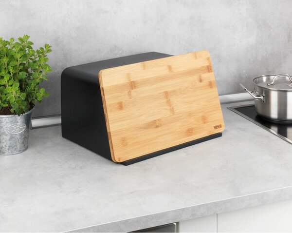 Scatola del pane nera con coperchio in bambù Kubo - Wenko