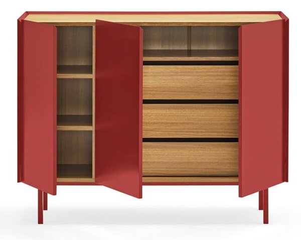 Cassettiera bassa rossa effetto rovere 110x85 cm Arista - Teulat