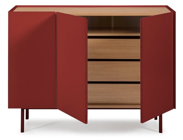 Cassettiera bassa rossa effetto rovere 110x85 cm Arista - Teulat