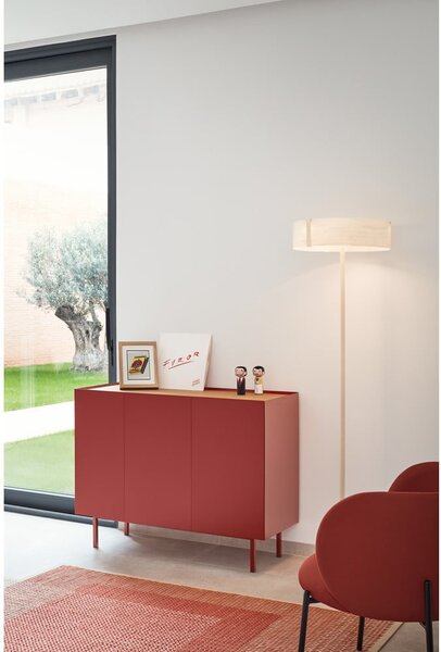 Cassettiera bassa rossa effetto rovere 110x85 cm Arista - Teulat