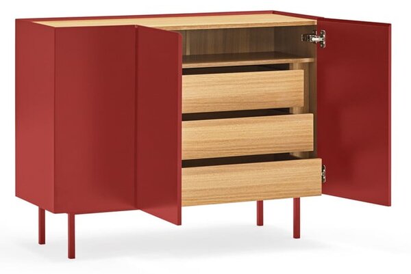 Cassettiera bassa rossa effetto rovere 110x85 cm Arista - Teulat