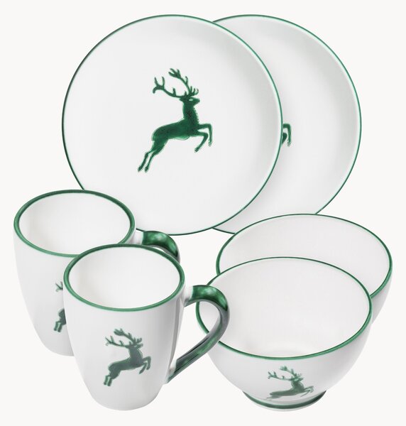 Set da colazione fatto a mano Grüner Hirsch, 2 persone, set da 6