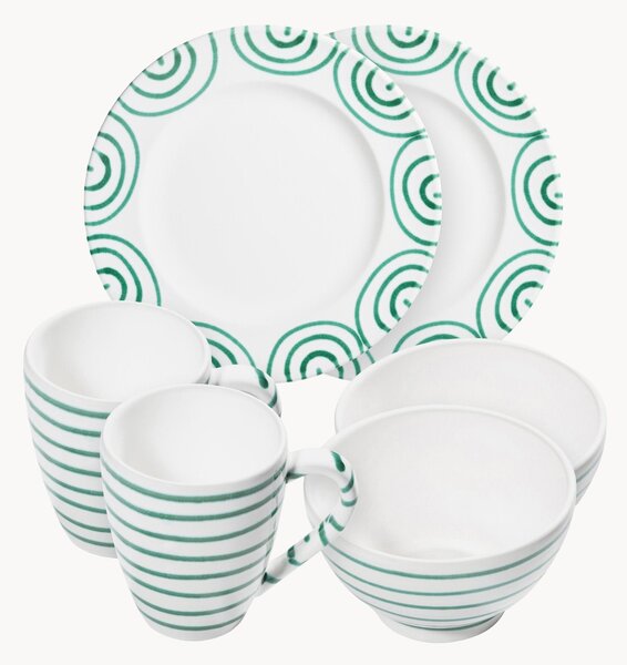 Set da colazione fatto a mano Verde bruciato, 2 persone, set da 6