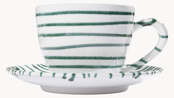 Set tazza e piattino da tè fatti a mano Grüngeflammt, set da 2