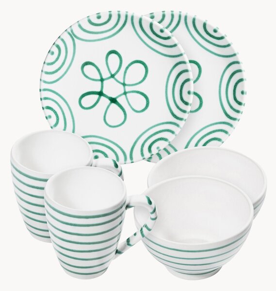 Set da colazione fatto a mano Verde bruciato, 2 persone, set da 6
