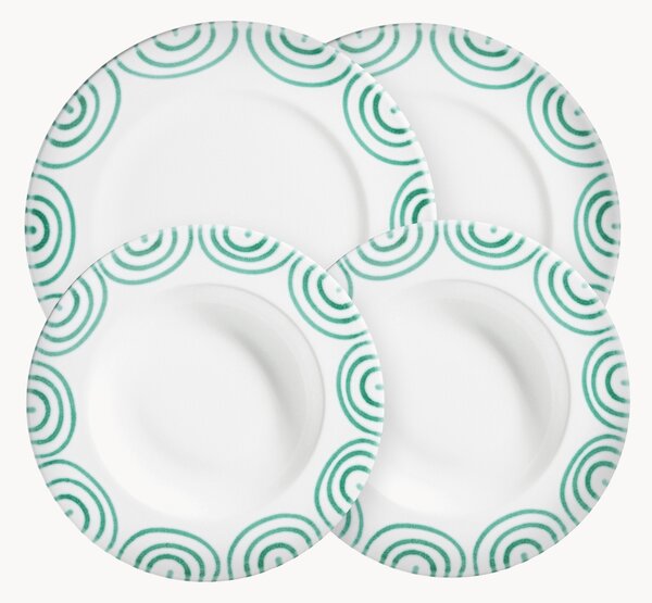 Set di 4 stoviglie fatte a mano Grüngeflammt, 2 persone