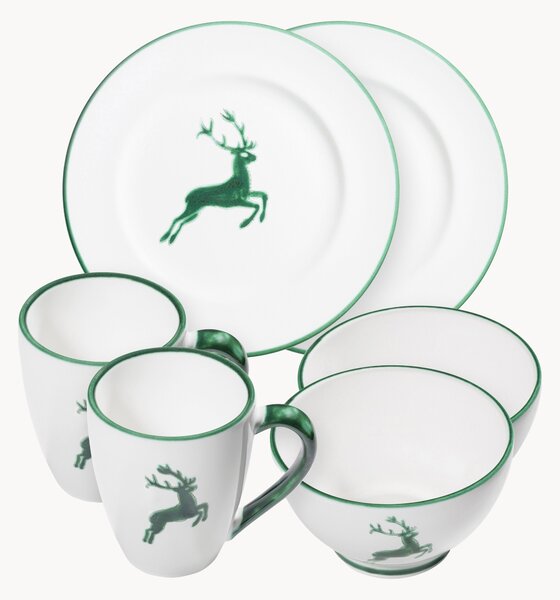 Set da colazione fatto a mano Grüner Hirsch, 2 persone, set da 6