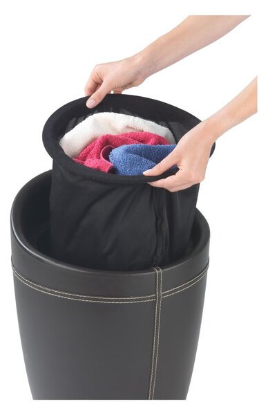 Cesto per la biancheria nero e sgabello in un unico pezzo Linen Look, 20 l Candy - Wenko