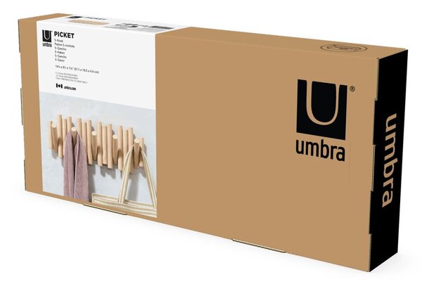 Appendiabiti da parete in legno di pino in colore naturale Picket - Umbra