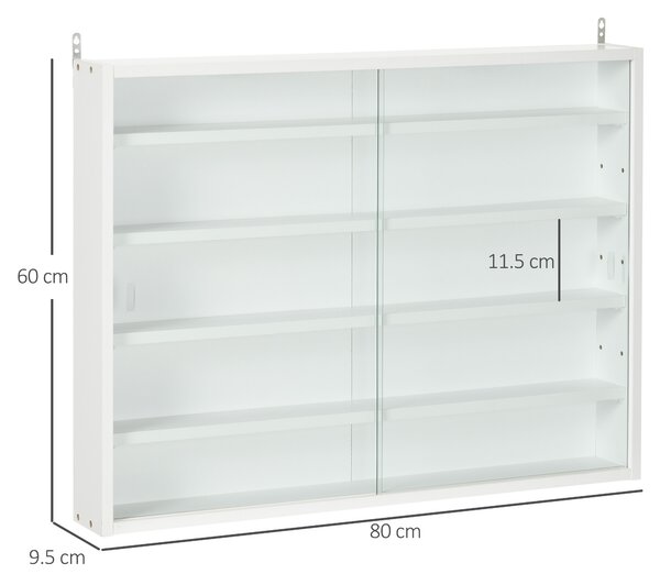 HOMCOM Vetrinetta Moderna per Collezionismo 5 Ripiani, Bacheca Portaoggetti con Mensole Regolabili, 80x9.5x60cm, Bianco|Aosom