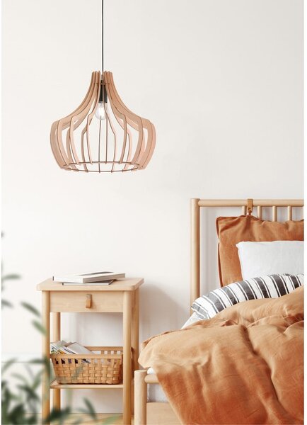 Lampada a sospensione marrone chiaro in legno e metallo Legno, altezza 150 cm - Reality