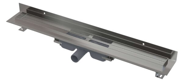 Alcadrain Canaline - Piatto doccia Wall Low 650 mm, con bordo per griglia completa e collare di fissaggio alla parete, acciaio inox APZ116-650