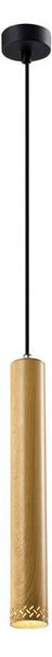 Lampada a sospensione nera con paralume in legno ø 7 cm Tubo - Candellux Lighting