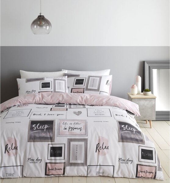Biancheria da letto singola bianca e rosa 135x200 cm Sleep Dreams - Catherine Lansfield