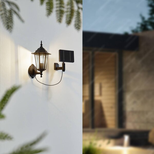 Lindby Lampada da parete solare a LED Sayata, nera, alluminio, lanterna Sayata, Nero, Alluminio, Moderno, Lampada solare da esterni