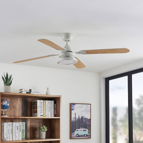Lindby Ventilatore da soffitto LED Tedric, bianco, silenzioso, Ø 133 cm Tedric, Bianco / Opale, Soggiorno / Sala da pranzo, Metallo, Vintage