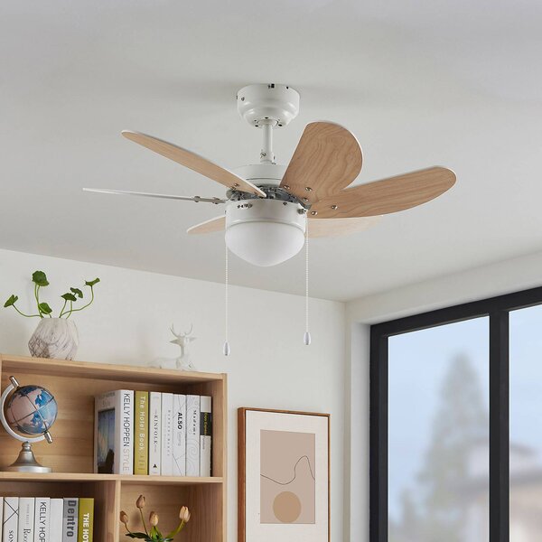 Lindby ventilatore da soffitto Minja, bianco, legno Minja, Bianco / Opale, Soggiorno / Sala da pranzo, Metallo, Moderno