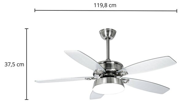 Lucande Ventilatore da soffitto LED Kuvio, DC, silenzioso, Ø 120 cm, CCT Kuvio, Alluminio / Grigio / Zincato, Soggiorno / Sala da pranzo, Metallo, Moderno