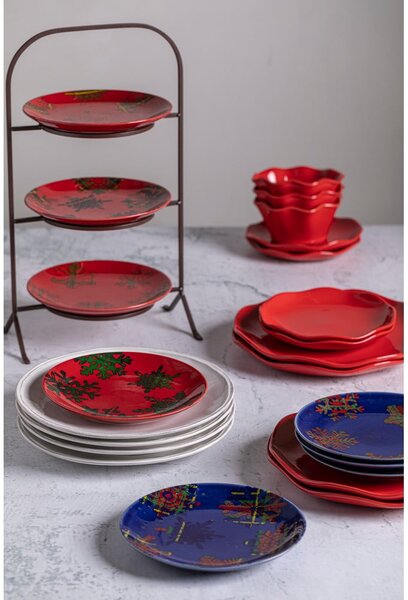 Set di 4 piatti da dessert in gres rosso e nero, ø 21,6 cm Snowflake - Casafina