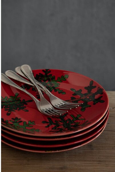 Set di 4 piatti da dessert in gres rosso e nero, ø 21,6 cm Snowflake - Casafina